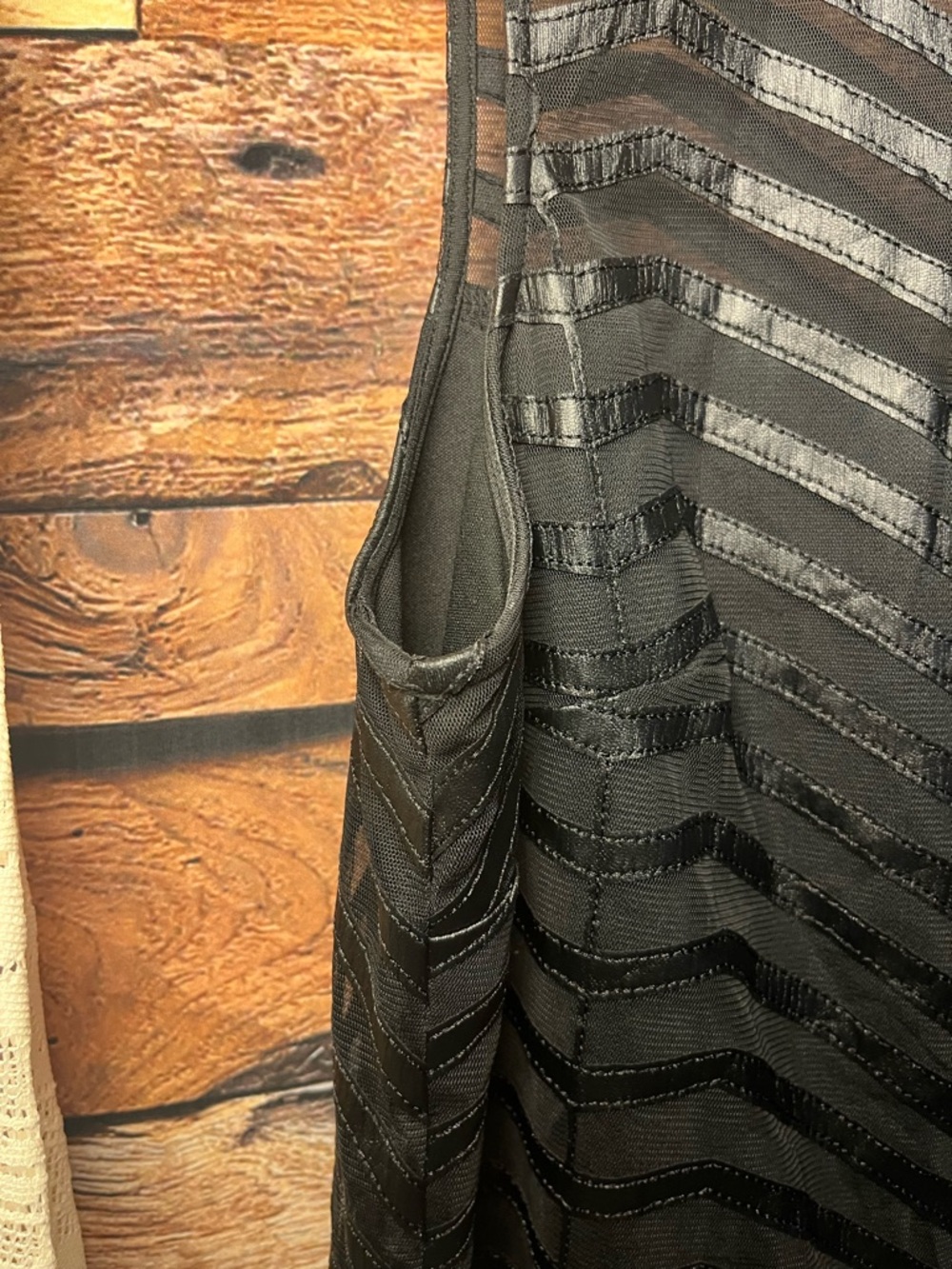Guess Black Faux Leather Chevron-Striped Sleeveless Mini Dress (rack) - Picture 4 of 9